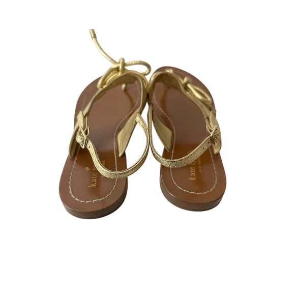 Kate Spade Sandals Womens 7.5M Flat Metallic Shoes‎ Bow Slingback Summer Gold - Picture 5 of 6